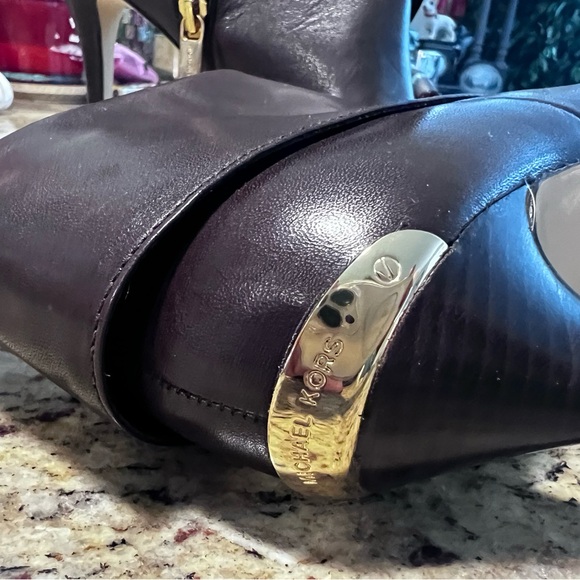 New MICHAEL Michael Kors Brown Leather Ankle Boot 8M Open Toe - Picture 4 of 14